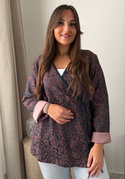 Kimono Shorty Croisée - MIDNIGHT BLOOM