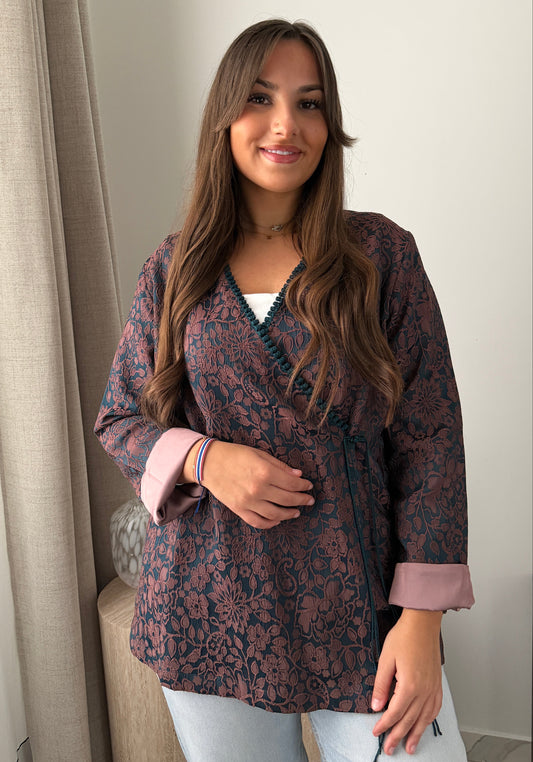 Kimono Shorty Croisée - MIDNIGHT BLOOM